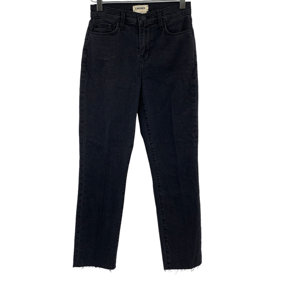L'AGENCE High Rise Sada Straight Leg Jeans Size 30 Slim Cropped Black NEW $255 - Picture 6 of 8